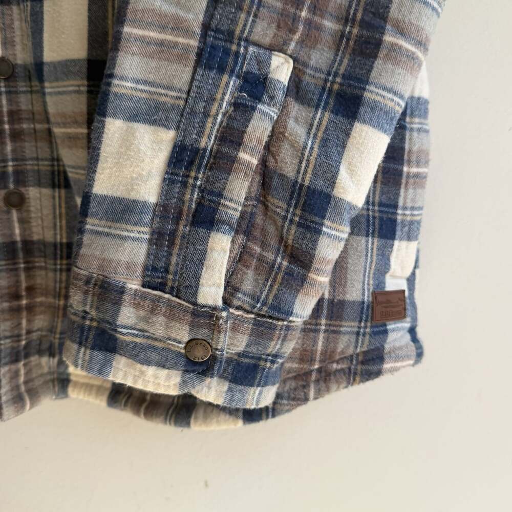 LL Bean Men’s Sherpa Lined Scotch Plaid Shirt Snap Front Shacket Size L Blue - Picture 3 of 7